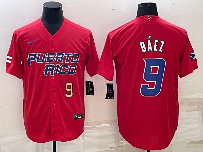 Men 2023 World Cub #9 Baez Red Nike MLB Jersey3->more jerseys->MLB Jersey